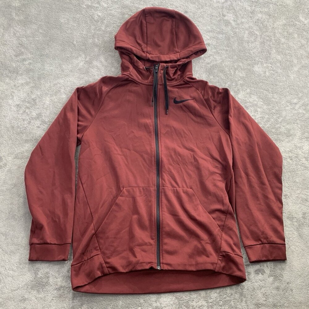 Nike Therma-Fit Hoodie Jacket Mens Medium Red 800187 Polyester Full Zip Workout